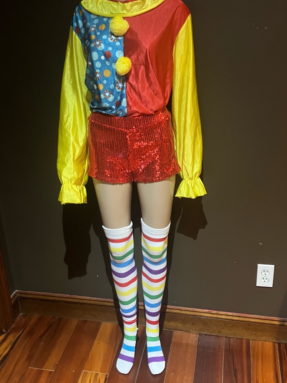 Kids Yellow & Red Clown Costume with Rainbow Socks
